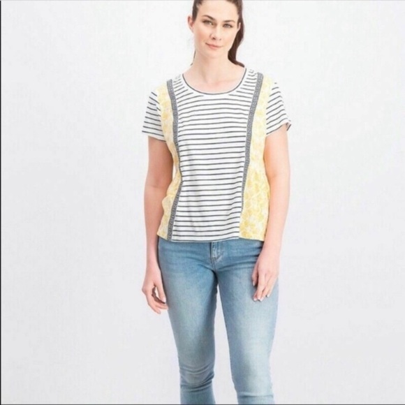 NEW Style & Co Plus Yellow Tee Shirt Top Short Sleeves Mixed Print Size 1X - Picture 2 of 8